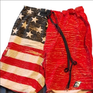 Mens Large Laguna B Red and White Star American Flag Swim Trunks